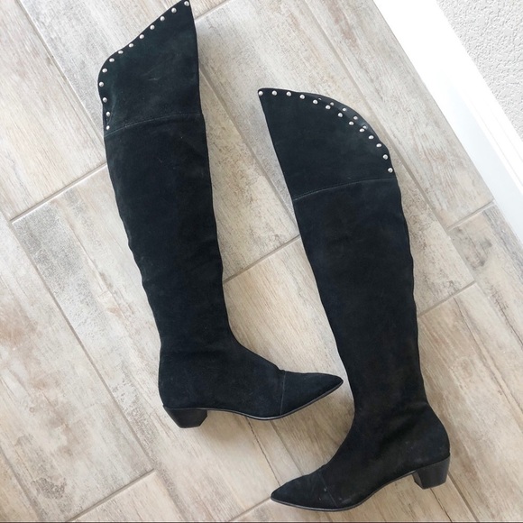 MARC JACOBS Lula Over the Knee Boots Suede Leather Tall Black Heeled Sil… - Picture 1 of 15
